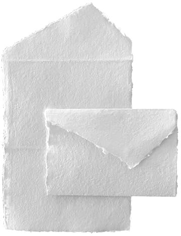 Wanderings Handgemachte Weiße Deckle-Edge-Alles-In-Einem-Kartenumschläge - 11X16 cm - Paket Mit 25 Stück - Für Ankündigungen, Hochzeitseinladungen, Grußkarten, Bastelarbeiten - Dickes 150-gsm-Papier