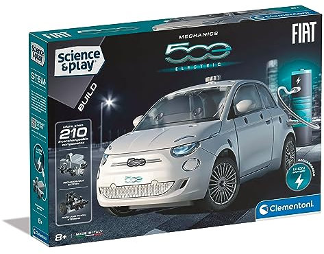 Clementoni- Fiat 500 Electric Car: Building Set for Kids, Mechanics, Science Kit, STEM Toy With Rechargeable Battery(8+ Years)