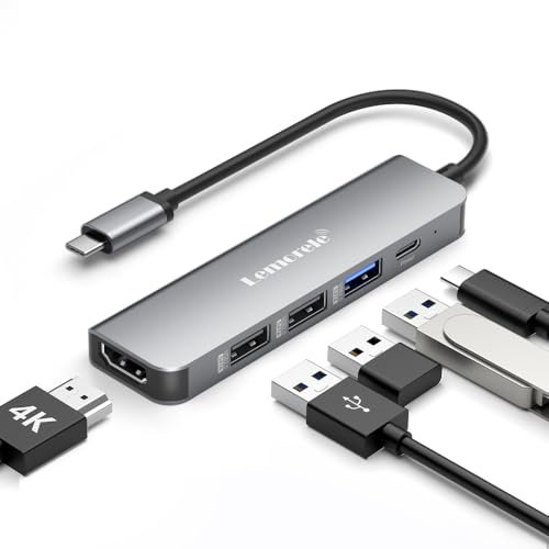Lemorele Dock Station d'accueil USB C, Adaptateur Hub USB-C 5-en-1 vers HDMI 4K, USB 3.0, 2 USB 2.0, 100W PD, pour MacBook/HP/Dell/Lenovo/Acer et Plus