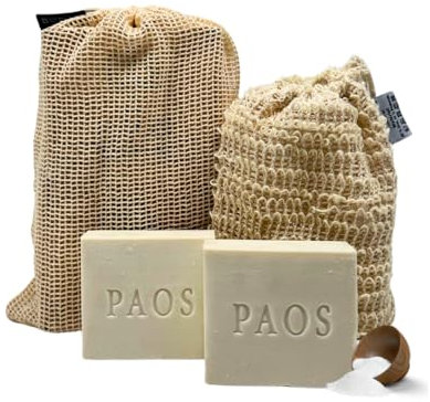 PAOS 2 x Meersalz Seife Set, ca.300g, Naturseife, Akne Seife, Vegan, Handgemacht, Keine chemischen Zusätze, empfohlen bei unreiner Haut, Schuppenflechte oder Neurodermitis