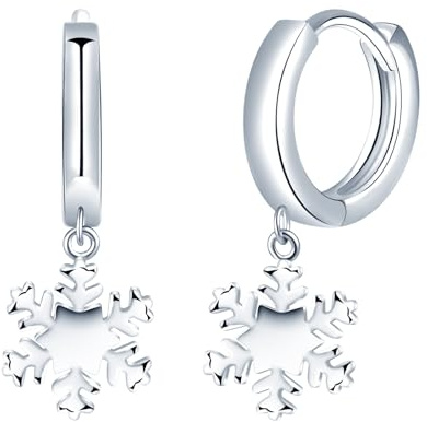 CONILOK Schneeflocken Ohrringe Hängend Damen Silber 925-Klein Creolen Silber mit Blume Anhänger,Hypoallergen Huggie Piercings Ohrschmuck fur Winter,Eleganz Mode Romantisch Geschenk fur Frauen Mädchen