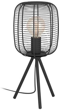 EGLO Stativ Tischlampe Rinroe, dreibeinige Nachttischlampe, Tischleuchte aus Metall in Schwarz, Tisch-Lampe für Wohnzimmer und Schlafzimmer, E27 Fassung