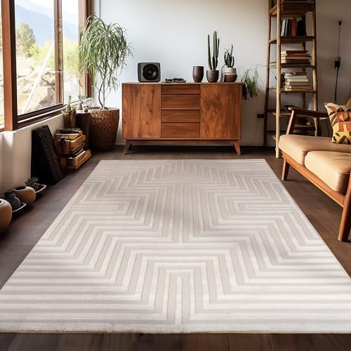 Carpetsale24, Kurzflor Teppich Läufer 80 x 250 cm, Skandinavischer Boho Teppich Einfarbig Beige, Modern 3D-Effekt, Extra Weich und Waschbar, Deko Teppich für Flur, Schlafzimmer und Küche