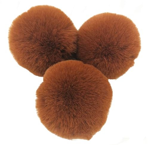 Yurosiay 30 Stück 8cm Kunstfell Pompons Groß Künstliches Kaninchenfell Bommeln Mit Elastischer Schlaufe Flauschig Kunstpelz Pompons Fellbommel Plüsch Bommel für Mützen DIY Handwerk Braun
