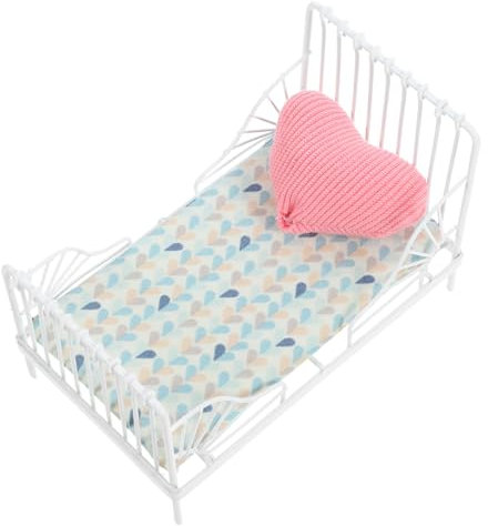DIKACA 1 Satz Puppenhausbett Bett Im Maßstab 1:12 Puppenhaus-doppelbett Puppenhausmöbel Aus Metall Feengarten-Accessoires Puppenhauskissen Winziges Bett Schmiedeeisernes Bett Mini Weiß