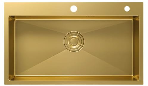 Bricolaje Fregadero De Dos Orificios con Cesta De Drenaje con Sifón Fregaderos Grandes Y Pequeños De Acero Inoxidable Gold 304. Apartamento Cocina Restaurante Despensa Lavabo Herramientas (Color : Go