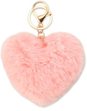 yaozeio Porte-clés en peluche douce pour femme et fille, porte-clés mignon en forme de cœur rose pour filles, porte-clés en fausse fourrure de lapin pour sacs à dos, jeans, sac à main, rose, Small