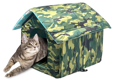 Outdoor Cat House For Outdoors,Waterproof And Rainproof Dog And Cat House, Foldable Pet Shelter,Suitable For Stray Cats/Dogs 45x43x40cm (Camouflage color)
