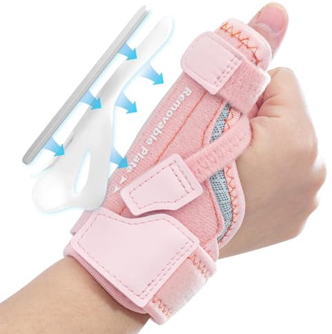 CURECARE Nueva Muñequera Pulgar, Ferula Pulgar Desmontable con 3 Niveles de Estabilidad, Ferula Rizartrosis Pulgar Reversible para Dolor de Artritis, Muñequera Tendinitis Quervain (Rosa, S/M)