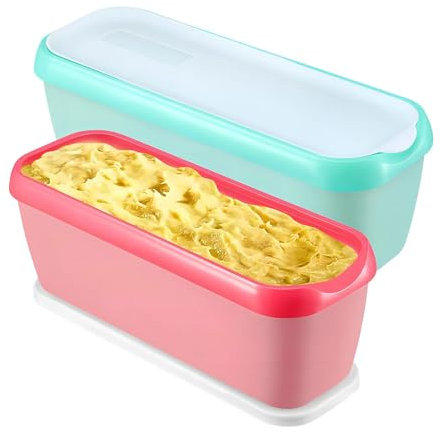 Fcnjsao 2 recipientes de helado elegantes tarros de helado versátiles con tapas, caja rectangular para congelador, contenedor de helado