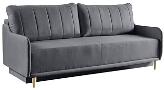 BETTSO - Moris Couch, Sofa mit Schlaffunktion - Breite 217 cm, Liegefläche 200 x 140 cm, Schlafcouch für Wohnzimmer, Schlafsofa mit Bettkasten, Sofa mit Schlaffunktion - Samt/Velours Grau