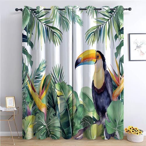 CozyRest Blickdichte Gardinen Tropische Pflanzen und Vögel Verdunkelungsvorhang - Lichtundurchlässige Vorhang mit Ösen für Schlafzimmer Geräuschreduzierung 230 x 117 cm, 2er Set