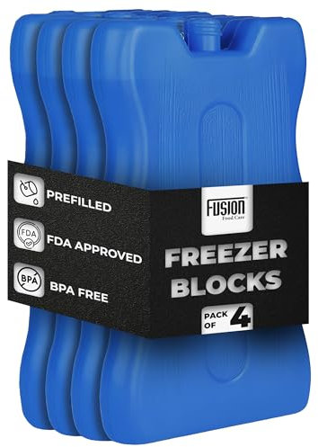 Fusion Food Freezer Blocks for Cooler Bags – 4Packs Prefilled Reusable Ice Packs for Cool Boxes BPA Free Leak Resistant Long Lasting, Lunch Boxes, Camping, Picnic, Beach & Outdoor Use 32x25x1.3cm