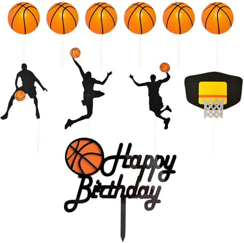 DHSBGWSX 11-teiliger Basketball-Dekorationsbedarf, Kuchen-Dekoration, Basketball-Kuchendekoration, Partydekoration, Bunt, Mehrfarbig, Feier, Geburtstag