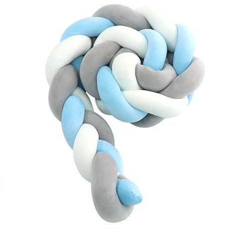 Peiaw Bettschlange Baby, Bettschlange Geflochten, Geflochtenes Seitenschläferkissen,Kantenschutz Baby Bettumrandung, Bettkantenschutz, Knotenkissen Seitenschläferkissen Baby (Blau, 400cm)