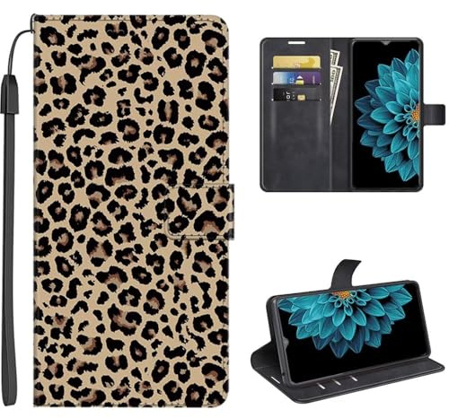 SEHEYA Klapphülle für Samsung Galaxy A15 5G / 4G Lederhülle Handyhülle mit Motiv Muster Flip Brieftasche 3 Kartenhüllen Handy Hülle Schutzhülle Wallet Case, Leopard Print