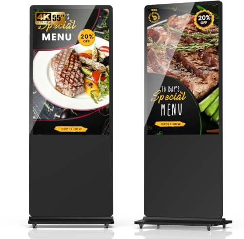 YIXZSWD 55 Pulgadas Pantalla Publicidad, LCD Señalización Digital, Automática Monitor Vertical Portátil para Tienda, Restaurante, Centro Comercial, Compatible con USB/WiFi/HDMI, Android OS