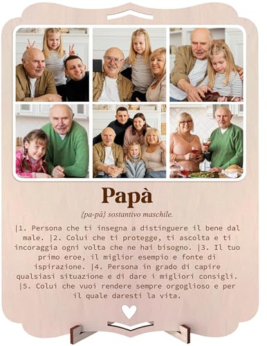 nagu® Papà. Regali per il Papà. Quadro Personalizzato con Foto per Compleanno o Festa del Papà. Biglietto Regalo in Legno 30 x 22 cm per Regali Personalizzati. Include lettere e numeri adesivi