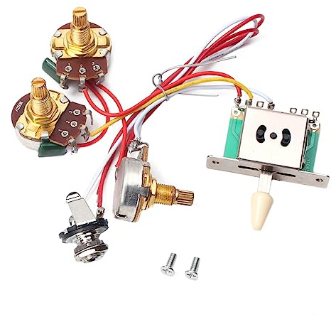 Arnés 1 Juego Eléctrica de Cableado de Guitarra Precableado Gu104 | 5 Posiciones de Conmutación, 1 Volumen 1 Tono y Conector 250k, Cobre y Plástico