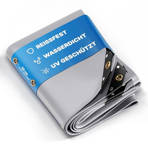 UMBRELLA® Premium Abdeckplane Wasserdicht [400x300cm] – UV Beständige [450g/m²] LKW Plane mit Ösen, PVC Gewebeplane für Holz, Garten, Dach & BAU – Winterfeste Schutzplane – Grau – 12m²