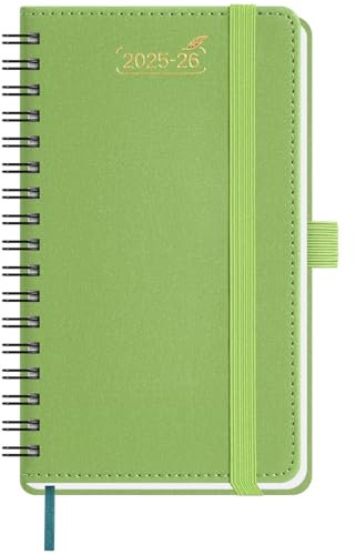 BEZEND 18-Monate Taschenkalender 2025 2026 klein (Juli 25-Dez 26), Kalender 25/26 Wochenplaner A6 1 Woche 2 Seiten mit 2 Spalten, Terminplaner Ringbuch 25/26 mit PU-Leder Softcover, Fruchtgrün