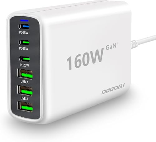 160W USB C Ladegerät,6 Ports USB Ladegerät Mehrfach[3 USB-C+3 USB-A],Netzteil USB GaN III PD&QC 3.0,Schnellladegerät USB C,kompatibel mit MacBook/iPhone 15/14/13/12/ipad/Samsung/Galaxy S23