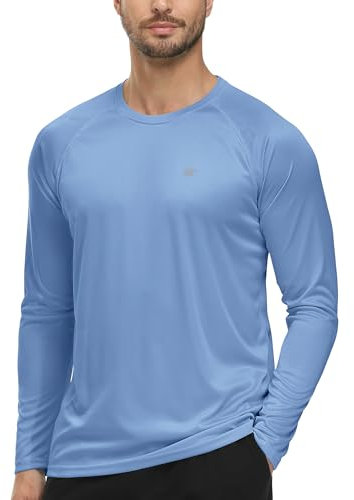 Tyhengta T-shirt anti-UV à manches longues pour homme, pour l'été, la plage, la protection solaire, séchage rapide, gris/bleu, XL