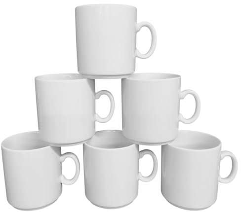 Doriantrade Kaffeebecher 6 Stück – Tassen 300ml aus Porzellan | Kaffee Becher 6er Set stapelbar | Porzellantassen für Haushalt & Gastronomie | Ideal zum Bemalen & Bedrucken