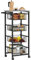 HOMCOM 4-Tier Kitchen Island on Wheels, Rolling Kitchen Storage Trolley with 4 Pull-Out Mesh Baskets, Mobile Utility Serving Cart, Light Grey