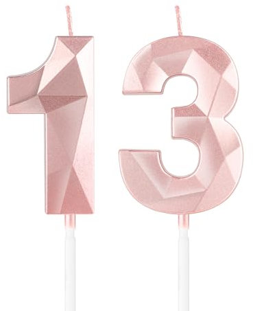 Rose Gold 13th Birthday Candles,3D Number 13 Candle for Cake,Girls 13th Birthday Decorations,Rose Gold 13 Candle Cake Topper for Girls Her Him Birthday Party Wedding Decorations