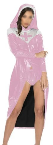 XINLIANYI Damen Nonne Kostüm Lackleder High Neck Nonne Uniform Vinyl Halloween Schwester Kostüm Cosplay Party Verkleidung