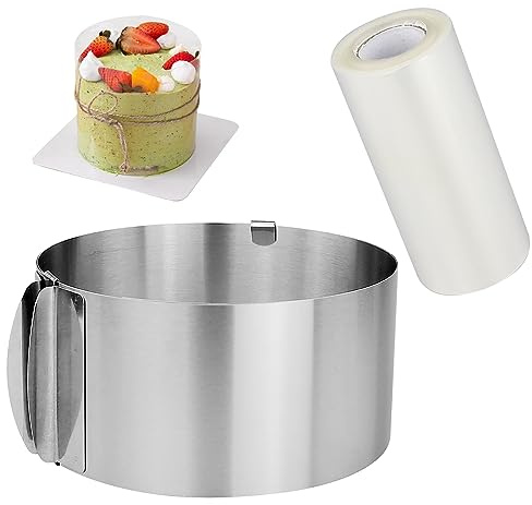 REBECASKYENS Anillo para tartas ajustable, 16-30 cm, anillo para hornear con cuello para tartas, acero inoxidable, redondo, molde para tartas, para hornear, cocinar, pastelería, postres