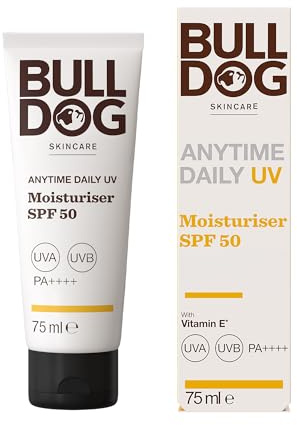 BULLDOG SKINCARE Anytime Daily UV-Feuchtigkeitspflege LSF 50 für Männer, 75 ml, Saflorsamen-Extrakt, schützt und hydratisiert die Haut, geeignet für alle Hauttypen