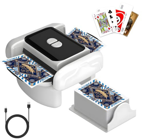 Kartenmischmaschine Elektrische für 1–2 Decks, Geräuscharmer und Wiederaufladbarer 2000mAh , Automatischer Mischmaschine Karten für Kartenspiele, Texas Hold'em, Poker, Heimkartenspiele, Blackjack