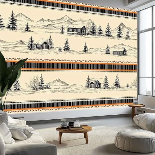 Fototapete Kinderzimmer B200 x H140 cm, Schwarz Weiß Gestreiftes Landhausstil Fototapete Wandbild Babyzimmer - Beige Wanddekoration Tapeten für Kindertapete - Vliestapete Wandtapete Tapete 3D Effekt