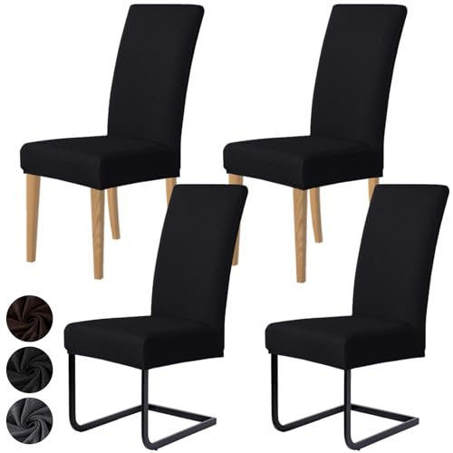 MOLVCE Stuhlhussen 4er Set Jacquard Stretch Stuhlbezug Moderne Universal schwingstuhl hussen esszimmerstühle waschbar Abnehmba für Esszimmer, Hotel, Bankett, Partys Deko, Hochzeit, Schwarz