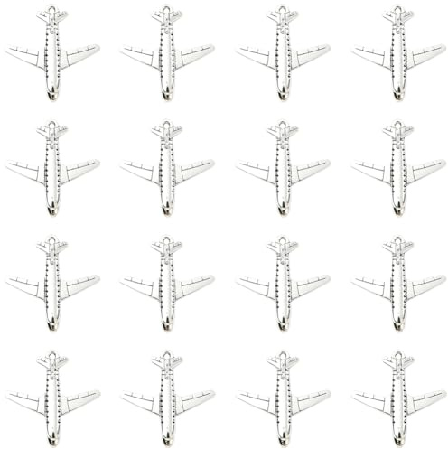 SUNNYCLUE 1 Box 50 Stück Silberne Flugzeug Anhänger Flugzeug Anhänger Großpackung kes Metall Flugzeug Kleines Flugzeug Verkehrsflugzeug Flugfahrzeug Anhänger Für DIY Schmuck Bastelbedarf Halsketten Ar