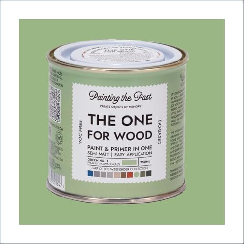 The One for Wood Paint & Primer 250ml Green No. 1 Freshly Mown Grass | Semi Matt Finish, Bio-Based & VOC-Free Formula for Wooden Furniture & Surfaces | Durable & Easy Indoor Home Decorating