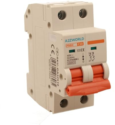 Interrupteur magnétothermique 10 A C10, bipolaire 2P, courbe C 10 kA, 2 modules DIN 220 V AC, certifié IEC60898-1, série professionnelle PB8H