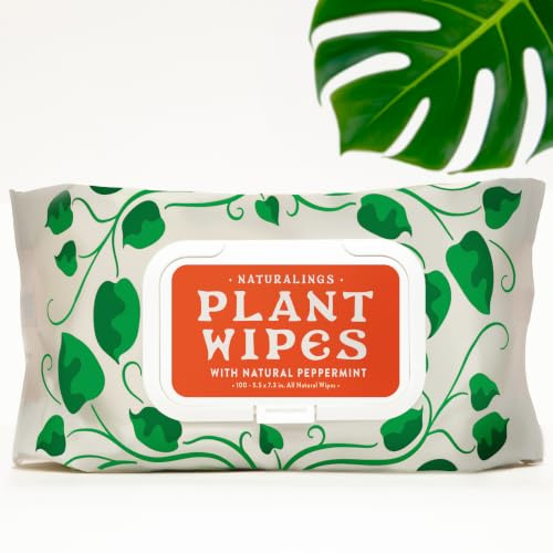 Naturalings Plant Wipes for Indoor Plants – 100 Count Plant Leaf Cleaner Wipes with Natural Peppermint, Remove Dust & Restore Natural Leaf Shine – Soft Bamboo Cloth