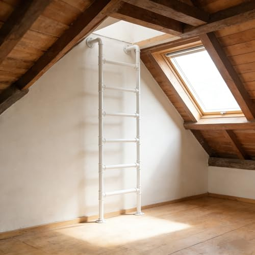 ZENSTYW Wandmontierte Metall-Leiter Für Hochbetten,Ausstieg Aus Kellerfenster,kletterleiter,schachtleiter,Für Dachboden,Wohnheim,Weiß(2.0m/6.6ft)