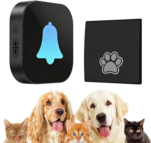 PORFOYO Dog Doorbell, Wireless Ring Bell to Go Outside, Hundeklingel, Hund Türklingel mit 38 Klingeltöne und 4 Volume Levels, 400 m² Range Für Outdoor, Haustür, Haus (Schwarz, 1 Empfänger, 1 Sender)