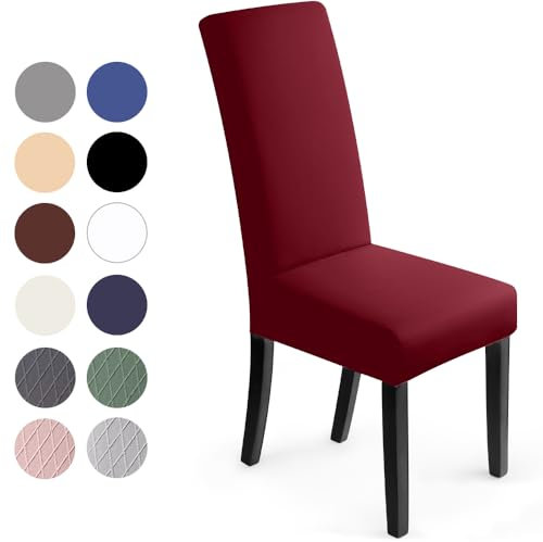 Stuhlhussen 4 Stück Stretch-Stuhlbezug elastische moderne Husse Elasthan Stretchhusse Stuhlbezug Stuhlüberzug bi-elastic Spannbezug sehr pflegeleicht und langlebig Universal (Packung von 4, Rotwein)