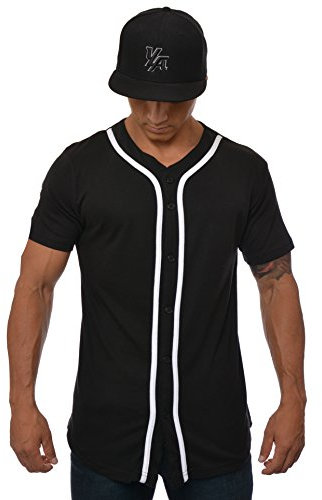 youngla Premium Qualität Ultra softe Baumwolle Baseball T-Shirts Jersey uni Button-Down Sports Tee, schwarz