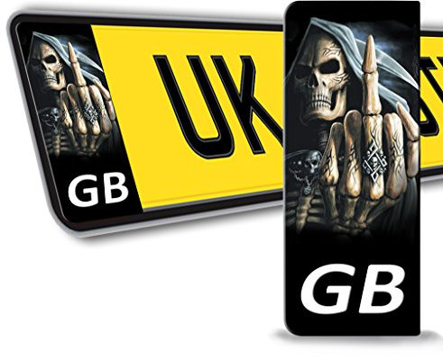 SkinoEu® 2 x Vinyl GB Badge Car Number Plate Skull Skeleton Self-Adhesive Stickers Decals QV 5