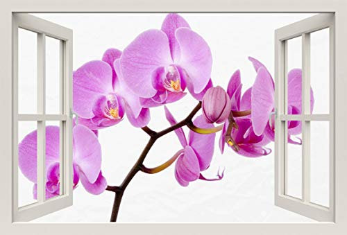 Unified Distribution Pinke Orchideen - Wandtattoo mit 3D Effekt, Aufkleber für Wände und Türen Größe: 92x61 cm, Stil: Fenster