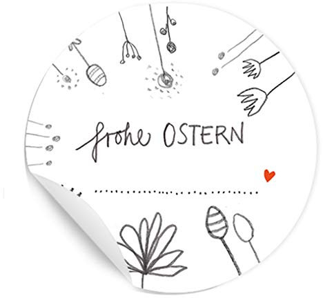 Ostersticker frohe Ostern - 24 selbstklebende Aufkleber zum Beschriften mit Blumen im DIY Bleistift Design, Osteraufkleber Für Kinder & Erwachsene, Weiß Grau Rot, zum Ostergrüße Verzieren