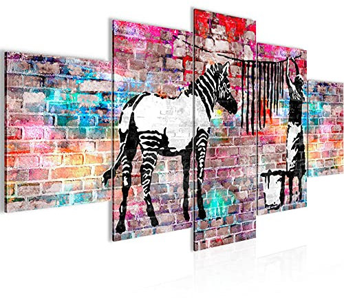 Runa Art Bild Loft Wohnzimmer Banksy Washing Zebra 5 Teilig Street Art Bunt Wandbilder auf Vlies Leinwand 012953c