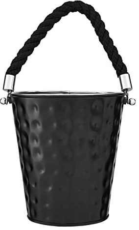 Miressa Party Bucket, Hammered Effect/Rope Handle, Black Stainless Steel, Medium