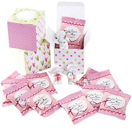 Logbuch-Verlag 3 kleine gefüllte Geschenkboxen Gastgeschenk Schachtel mit Schutzengel und Fruchtgummi Päckchen Give-Away rosa pink